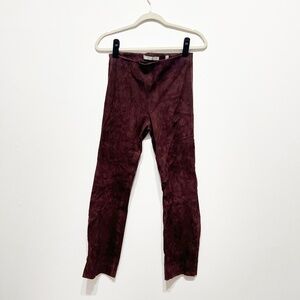 Vince Women's Genuine Suede Leather Mid Rise Ankle Crop Leggings Pants Burgundy